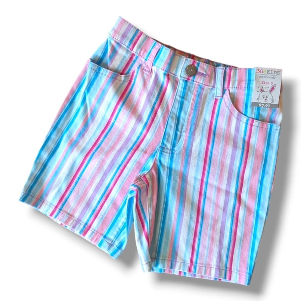 365 Kids by Garanimal's Girls 6 Blue/Pink/White Striped shorts